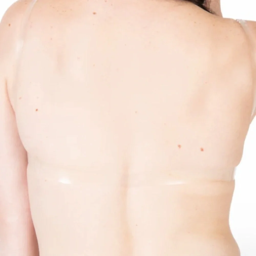 NWT Body Wrappers Total Stretch Underwire Bra  Padded Cups Beige Clear Straps - Picture 6 of 6